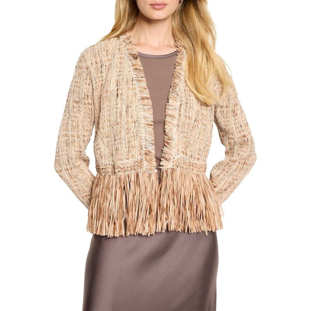Nic+Zoe Womens Petite Iconic Cork Fringe Knit Jacket